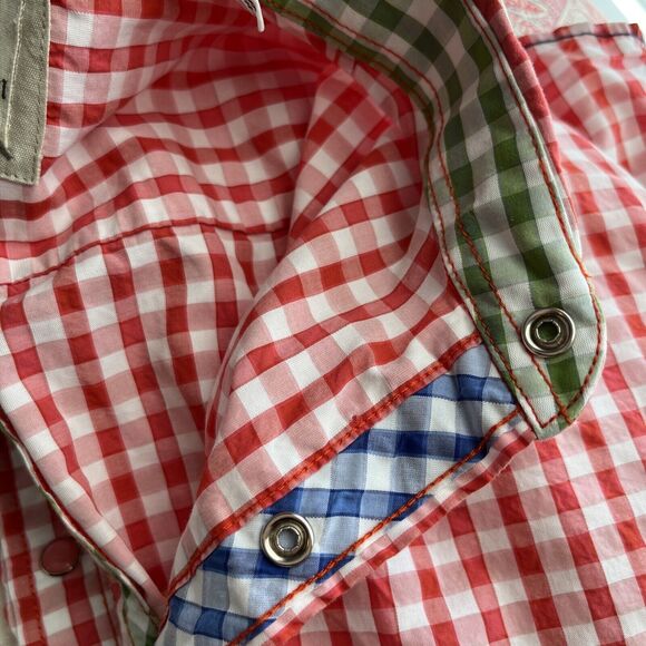 Age Of Wisdom Med. Men's Gingham Check LS Button Down Shirt Flip Cuff Pearl Snap - Picture 11 of 12